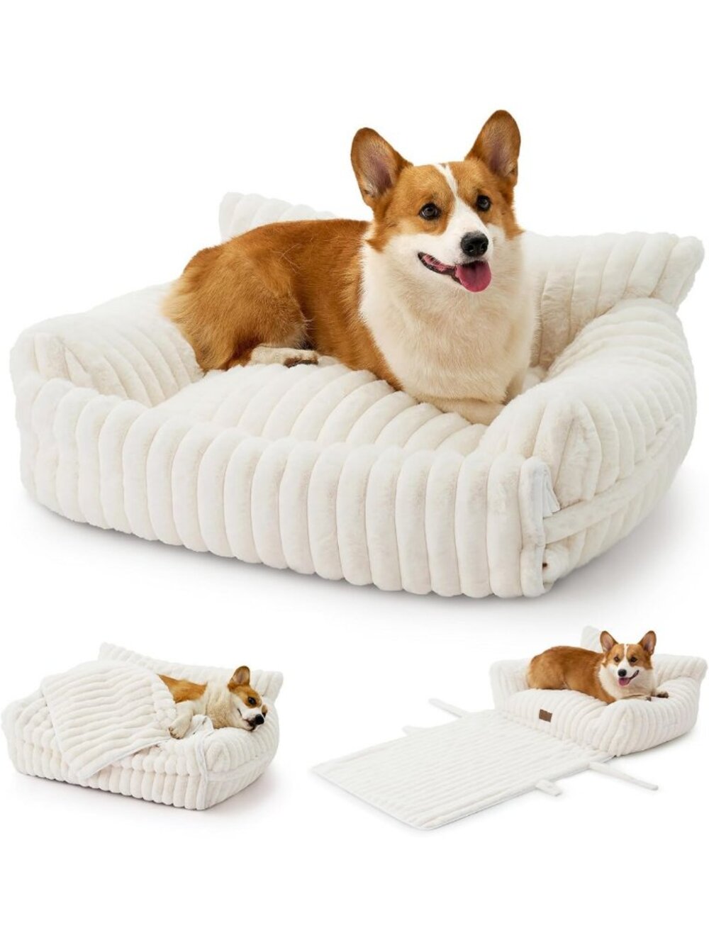 Cozy Plush Cat Bed with Removable Cover, Soft Faux Fur Pet Couch for Cats